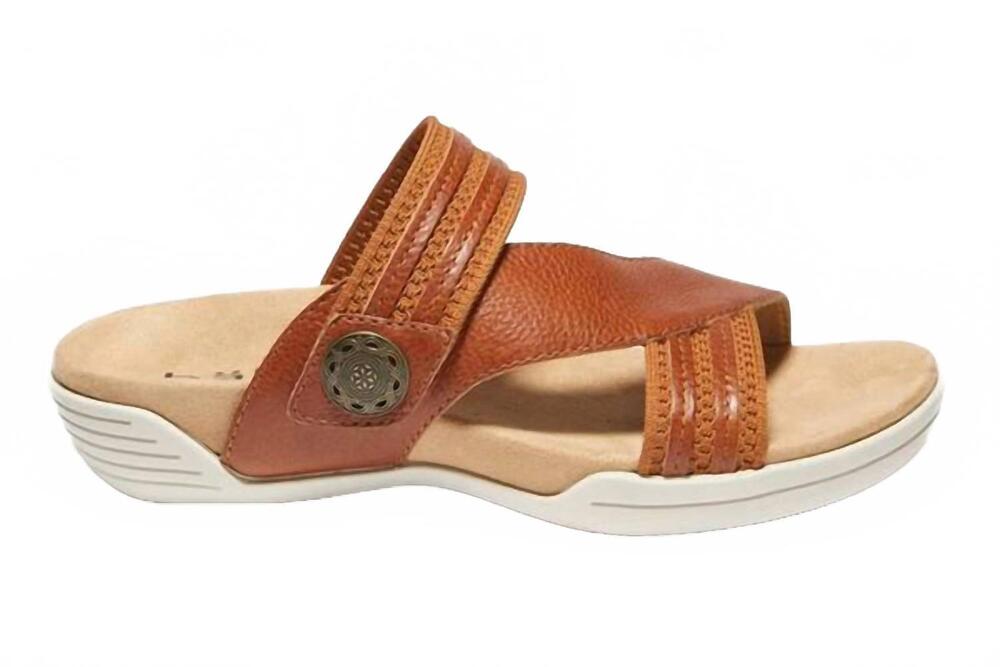 NEW HALSA FOOTWEAR women's desiree flat sandals in cognac